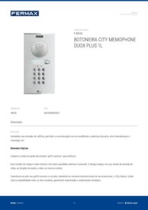 Ficha técnica – Unidade exterior de porteiro Fermax City Memophone 49042 – teclado de código, S5, Duox Plus