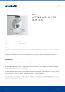 Ficha técnica – Unidade exterior de videoporteiro Fermax City 40008 – 2 botões, S1, alumínio, Duox Plus
