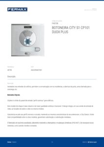 Ficha técnica – Unidade exterior de videoporteiro Fermax City 40708 – 1 botão, S1, alumínio, Duox Plus