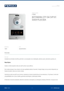 Ficha técnica – Unidade exterior de videoporteiro Fermax City One-To-One 73891 – laço indutivo, S4, Duox Plus