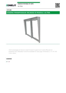 Ficha técnica – Viseira de chuva Comelit UT9188 – para moldura de embutir de 8 módulos Ultra (2 x 4), cinzenta
