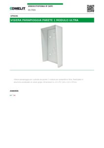 Ficha técnica – Viseira de chuva Comelit UT9191 – para cobertura de superfície de 1 módulo Ultra, cinzenta