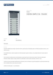Ficha técnica – Viseira Fermax 8405 – simples, S6, 135 x 300 mm, para unidade exterior City e Skyline encastrada