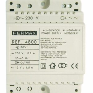 Fonte de alimentação Fermax 4800 – 230 V AC para 12 V AC, 1,5 A, DIN 4 módulos, para trinco