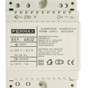 Fonte de alimentação Fermax 4802 – 230 V AC para 12 V AC, 1 A, DIN 4 módulos, para trinco