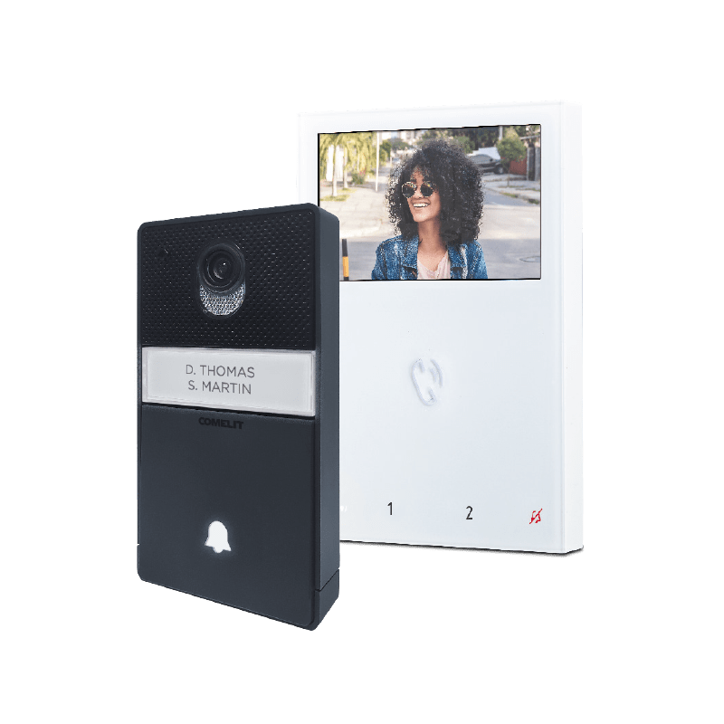 Kit de videoporteiro Comelit Bello e Mini Simplebus 2 KVB7000 – mãos-livres, monitor 4,3", 1 habitação