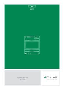 Manual – Alimentador Comelit 1595 – 100-240 V AC, saída 33 V DC 0,5 A, 4 módulos DIN