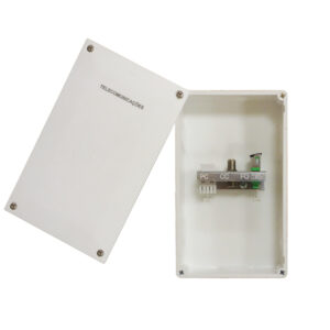 PTI de embutir TEV IPTI – caixa com tampa, RJ45, coaxial F e 2 fibras SC/APC, IP40, branco
