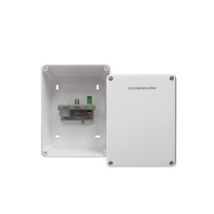 PTI saliente TEV ISPTI – caixa com tampa, RJ45, coaxial F e 2 fibras SC/APC, IP54, branco