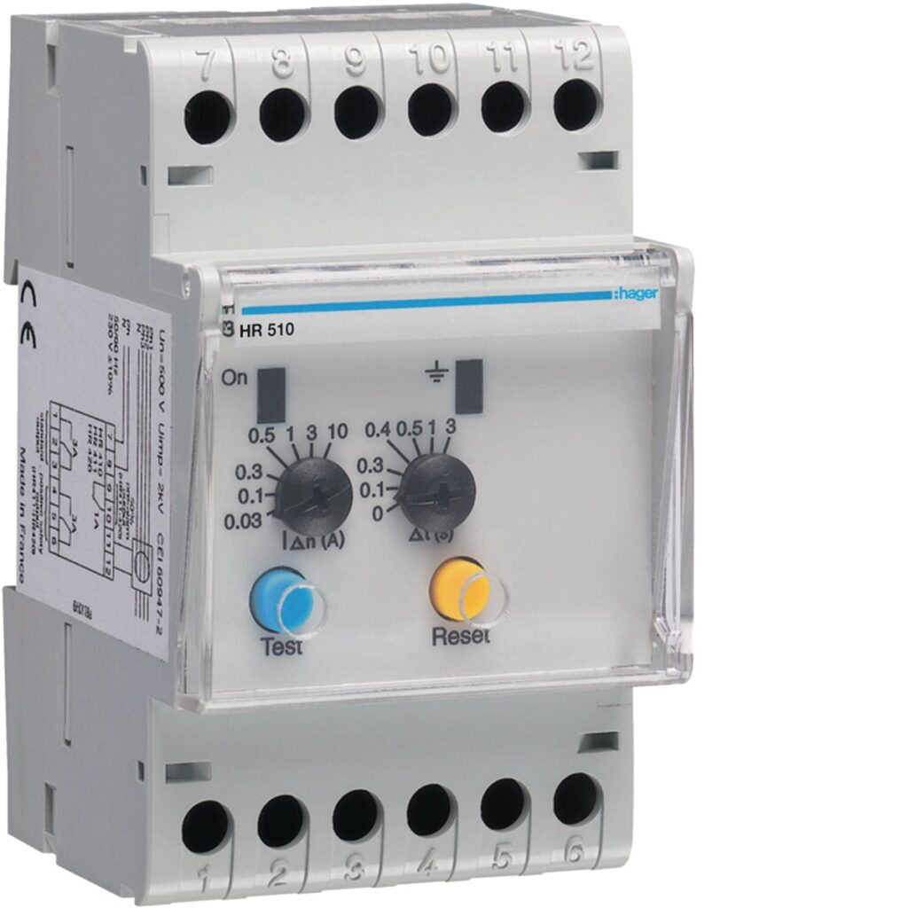 Relé diferencial Hager HR510 – tipo A, 0,03 a 10 A, temporizado