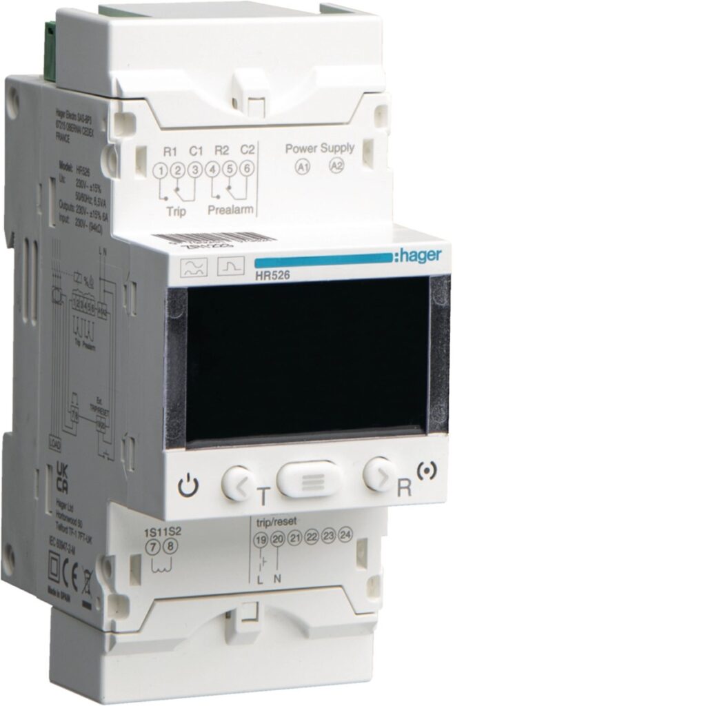 Relé diferencial Hager HR526 – tipo A, 1 canal, 0,03 a 30 A, temporizado
