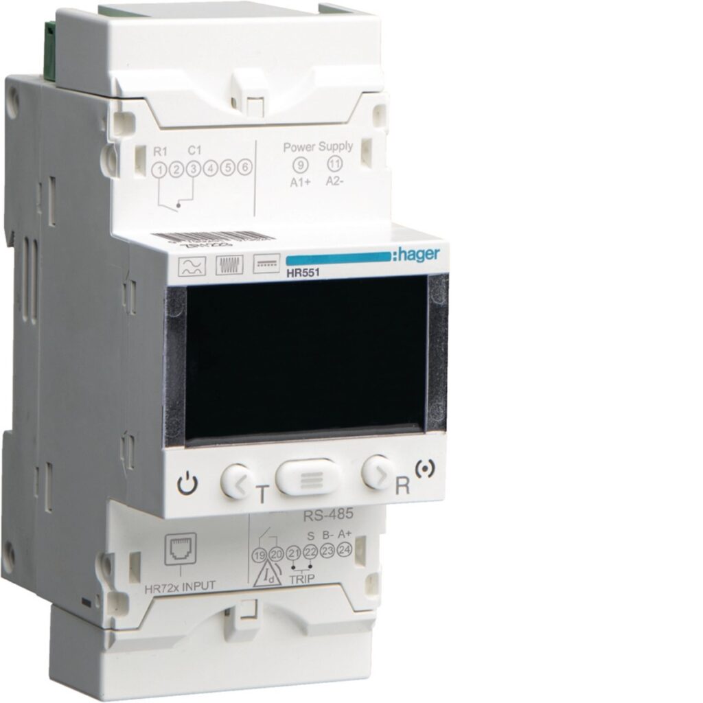 Relé diferencial Hager HR551 – tipo B, 1 canal, 0,03 a 3 A, temporizado