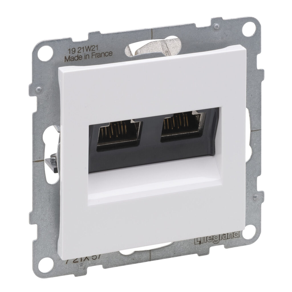 Tomada dupla RJ45 Legrand New Suno – Cat. 6 STP, branca, alumínio ou preta