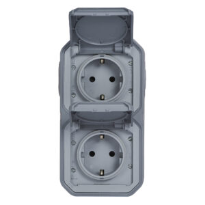 Tomada dupla Schuko Legrand Plexo 069744L – estanque, pré-cablada, vertical, 16 A, IP55, cinzenta