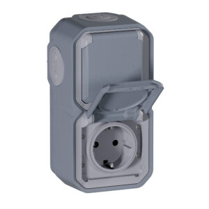 Tomada dupla Schuko Legrand Plexo 069744L – estanque, pré-cablada, vertical, 16 A, IP55, cinzenta
