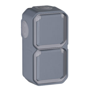 Tomada dupla Schuko Legrand Plexo 069744L – estanque, pré-cablada, vertical, 16 A, IP55, cinzenta
