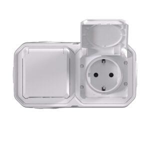 Tomada dupla Schuko Legrand Plexo 069772L – estanque, pré-cablada, horizontal, 16 A, IP55, branca