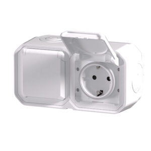 Tomada dupla Schuko Legrand Plexo 069772L – estanque, pré-cablada, horizontal, 16 A, IP55, branca