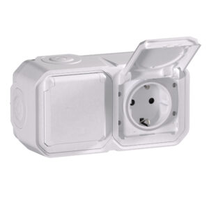 Tomada dupla Schuko Legrand Plexo 069772L – estanque, pré-cablada, horizontal, 16 A, IP55, branca