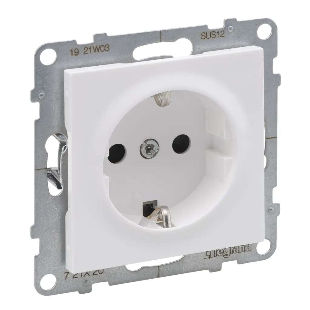 Tomada Schuko Legrand New Suno – 16 A, ligadores automáticos, obturadores, branca, alumínio ou preta
