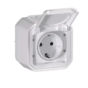 Tomada Schuko Legrand Plexo 069770L – estanque, 2P+T, 16 A, IP55, saliente, branca