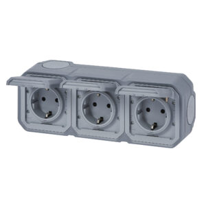 Tomada tripla Schuko Legrand Plexo 069743L – estanque, pré-cablada, horizontal, 16 A, IP55, cinzenta