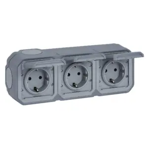 Tomada tripla Schuko Legrand Plexo 069743L – estanque, pré-cablada, horizontal, 16 A, IP55, cinzenta