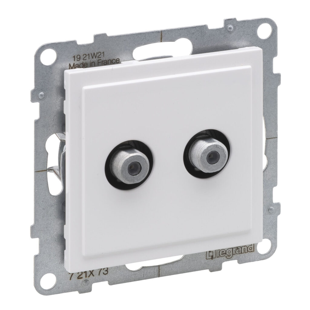 Tomada TV dupla Legrand New Suno – 2 x tipo F, estrela, 1,5 dB, branca, alumínio ou preta