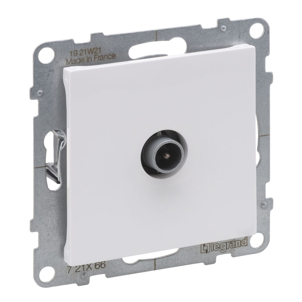Tomada TV Legrand New Suno – macho, terminal, 10 dB, branca, alumínio ou preta