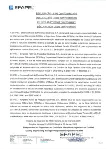 Declaração UE de conformidade – Efapel diferenciais e disjuntores diferenciais