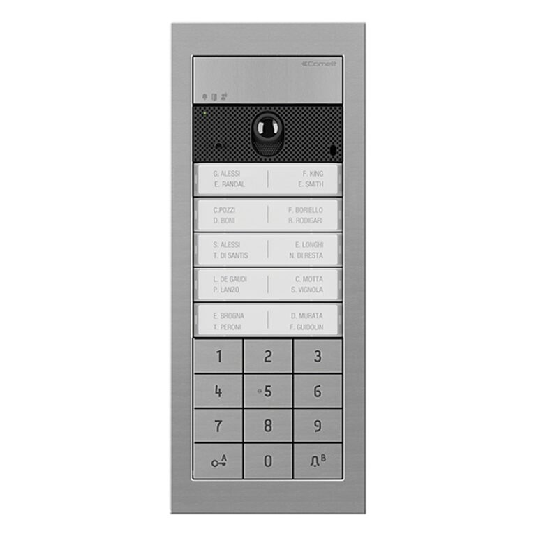 Unidade exterior Comelit Ultra para prédio com câmara, 10 chamadas e teclado de código